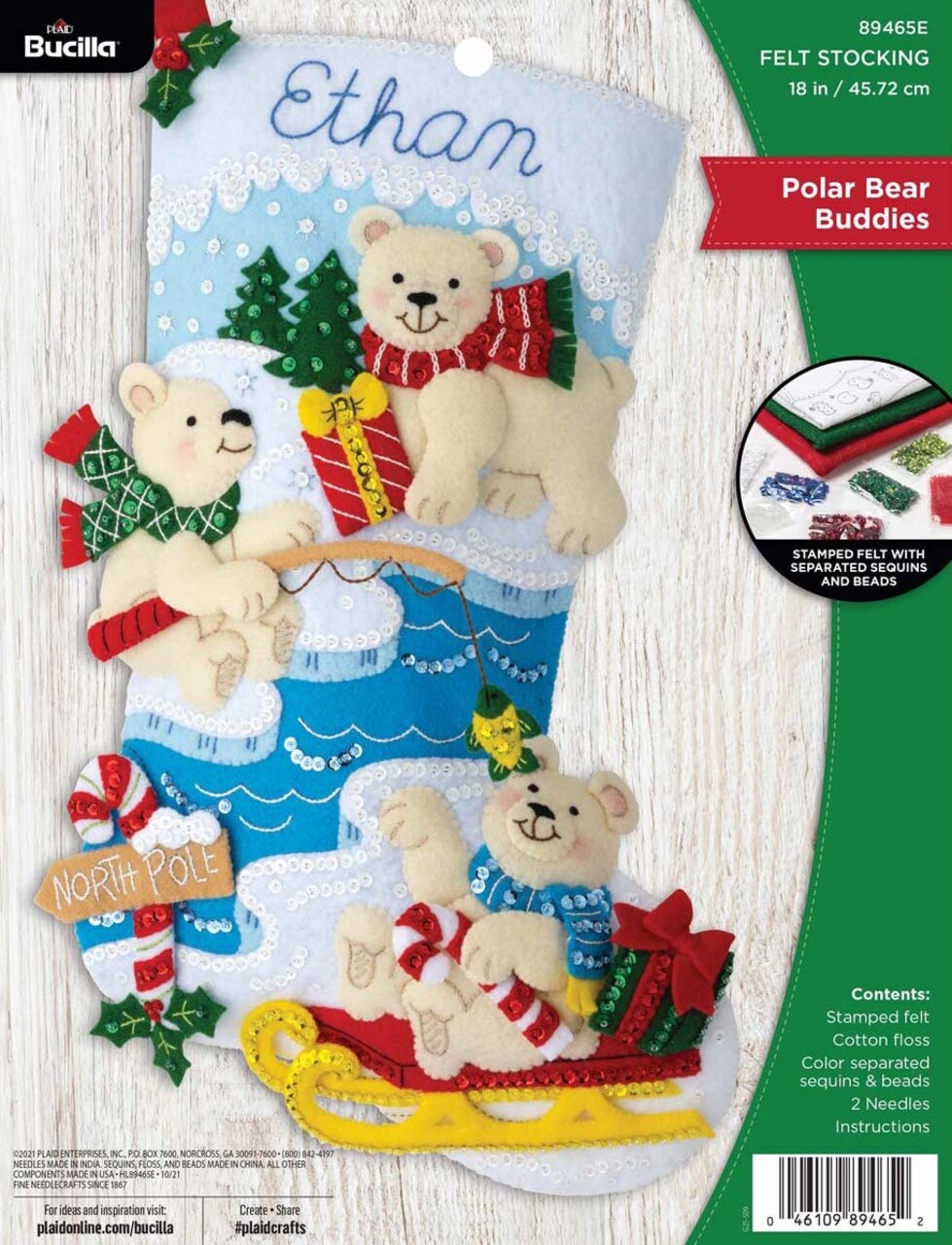 DIY Bucilla Polar Bear Buddies Fishing Christmas Felt Stocking Kit